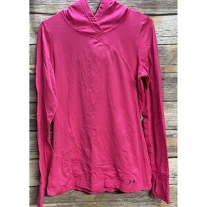 Under‎ Armour Hoodie Womens Medium thumbhole Fitted Pink Coldgear Pullover nice!